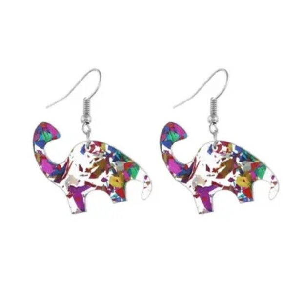 New! Adorable Brachiosaurus Dinosaur Colorful Acrylic Foil Filled Cute Dangle Ea - Picture 2 of 3
